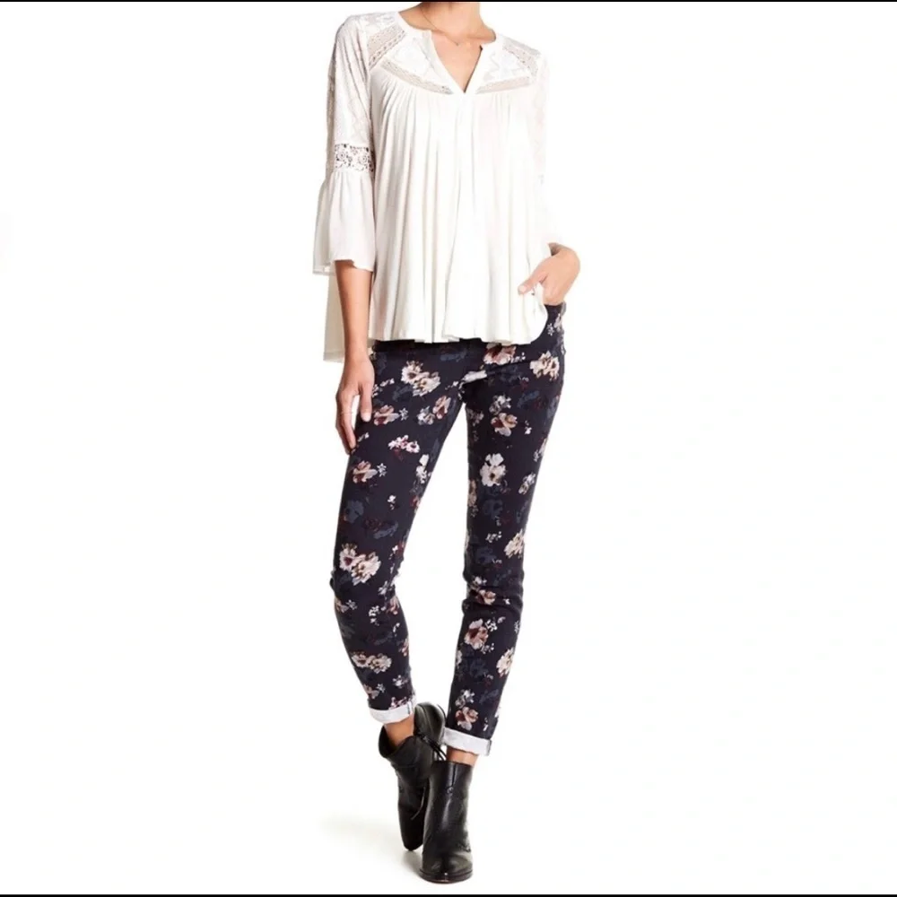 Vintage America Blues Floral Skinny Jeans | Dark Wash | Size 10